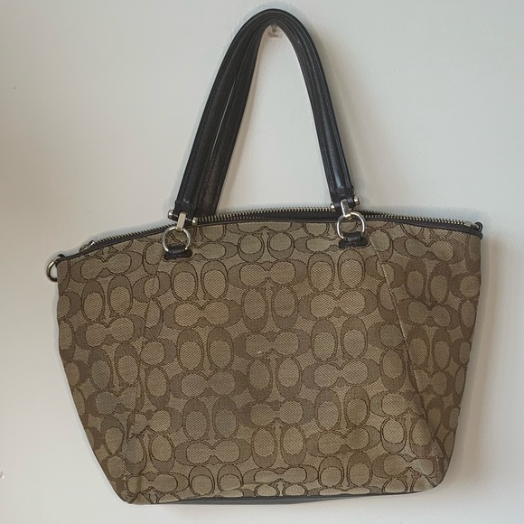 COACH PRAIRIE SATCHEL
SIGNATURE JACQUARD KHAKI
BROWN LIGHT GOLD CROSS BODY
PURSE - Picture 8 of 10